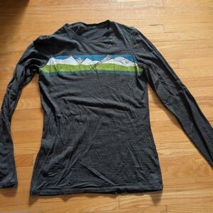 Charcoal Long Sleeve Mountain Stripe Tee - Green & Blue Accent